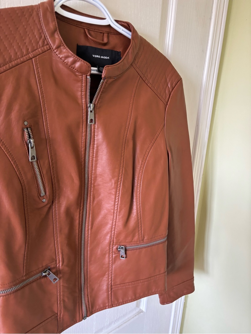 Vero Moda Rust-Brown Leather Moto Jacket